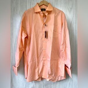 Alfa Perry 17  34-35 Modern Fit 100% Cotton Peach Button Down Shirt NWT
